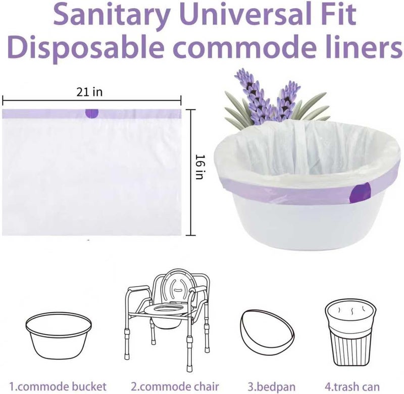 ININCARE Commode Liners for Bedside Commode, Portable Toilet, potty, Bed Pan, 120 Count Lavender Scented Disposable Potty Chair Liners & Portable Toilet Bags, Fit Most Standard Toilet Chair Bucket - Image 3